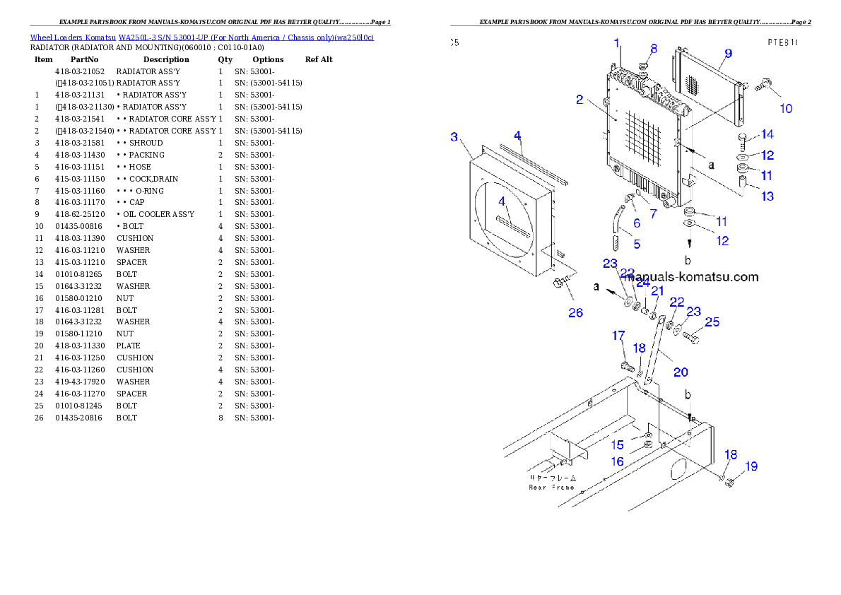 Protected: WA250L-3 S/N 53001-UP (For North America / Chassis only) Partsbook