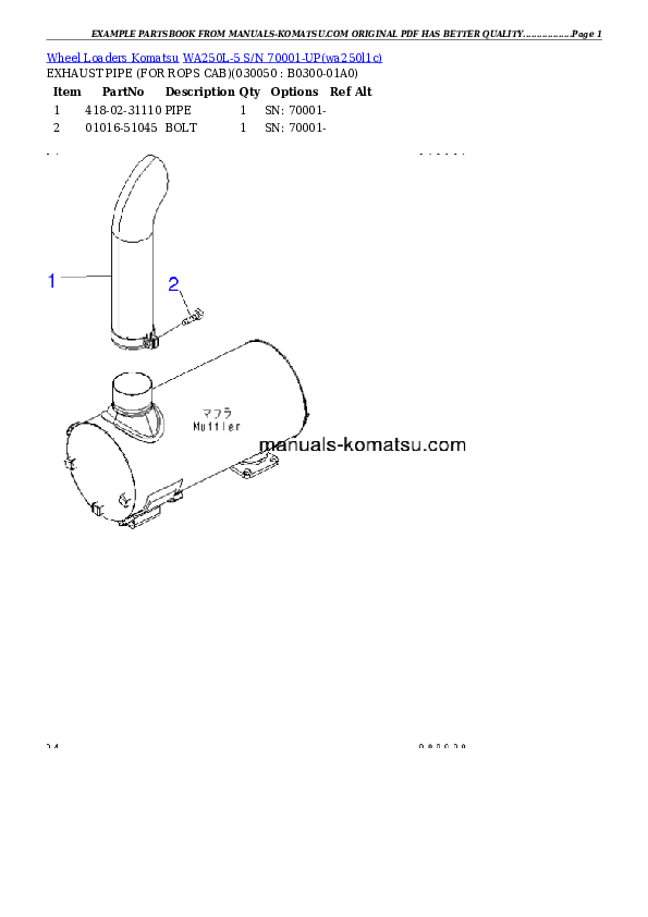 Protected: WA250L-5 S/N 70001-UP Partsbook