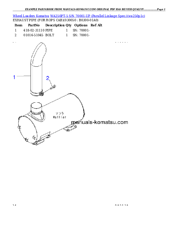 Protected: WA250PT-5 S/N 70001-UP (Parallel Linkage Spec.) Partsbook