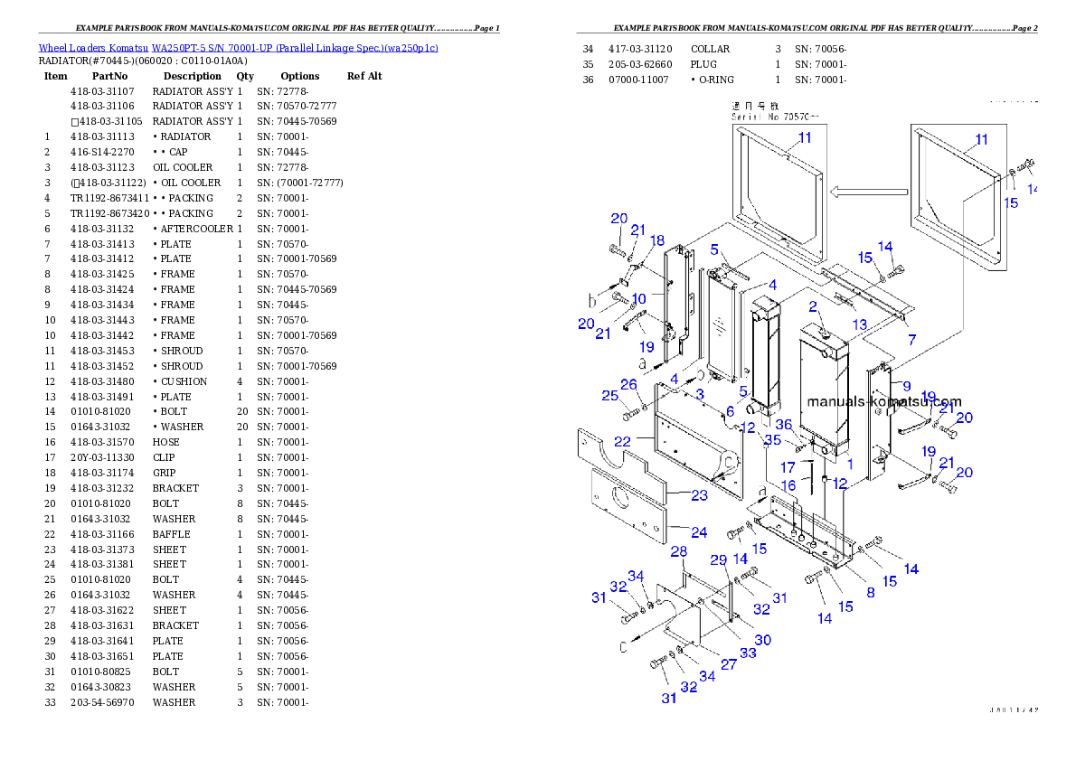 Protected: WA250PT-5 S/N 70001-UP (Parallel Linkage Spec.) Partsbook