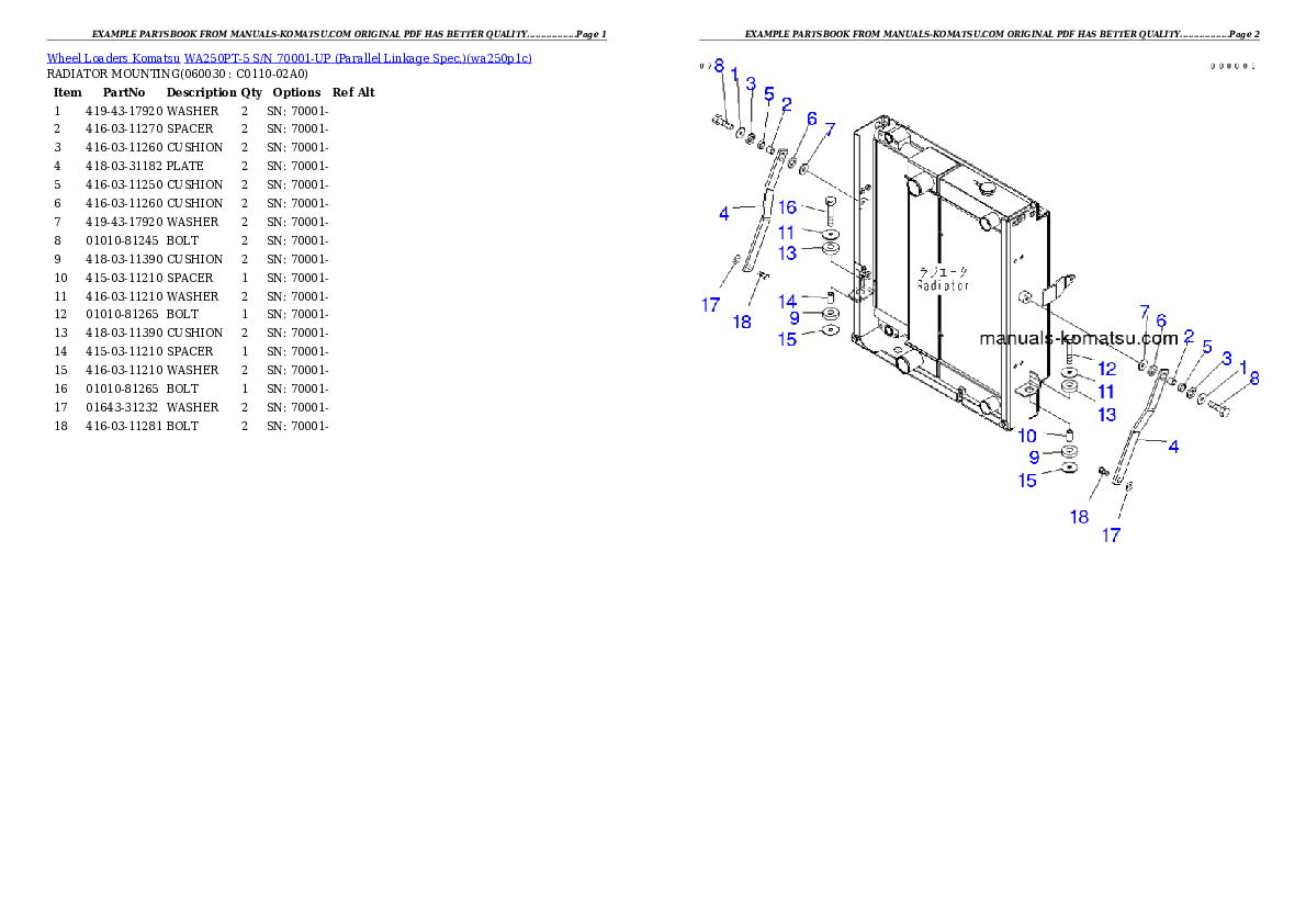 Protected: WA250PT-5 S/N 70001-UP (Parallel Linkage Spec.) Partsbook