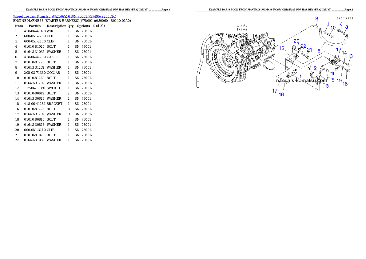 Protected: WA250PZ-6 S/N 75001-75749 (For N.America) Partsbook
