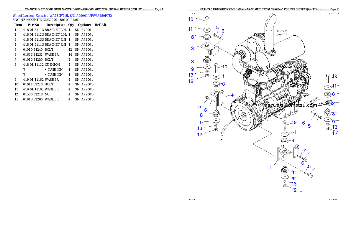 Protected: WA250PT-5L S/N A79001-UP Partsbook