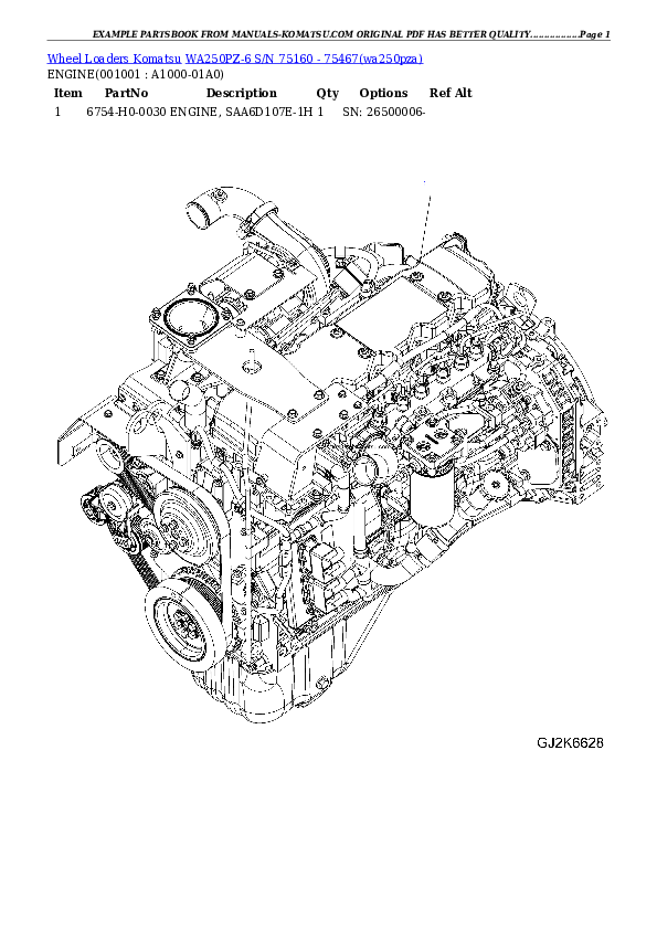 WA250PZ-6 S/N 75160 - 75467 Partsbook