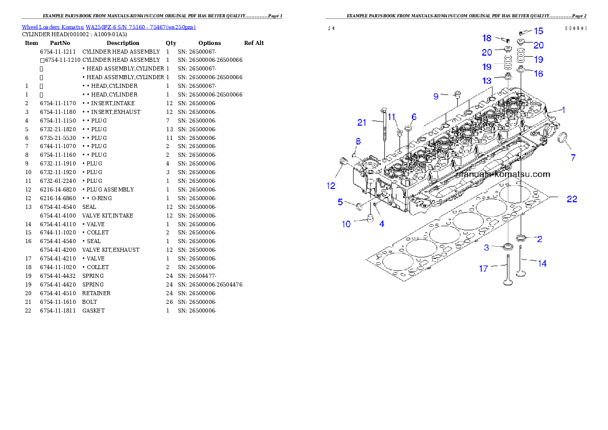 WA250PZ-6 S/N 75160 - 75467 Partsbook