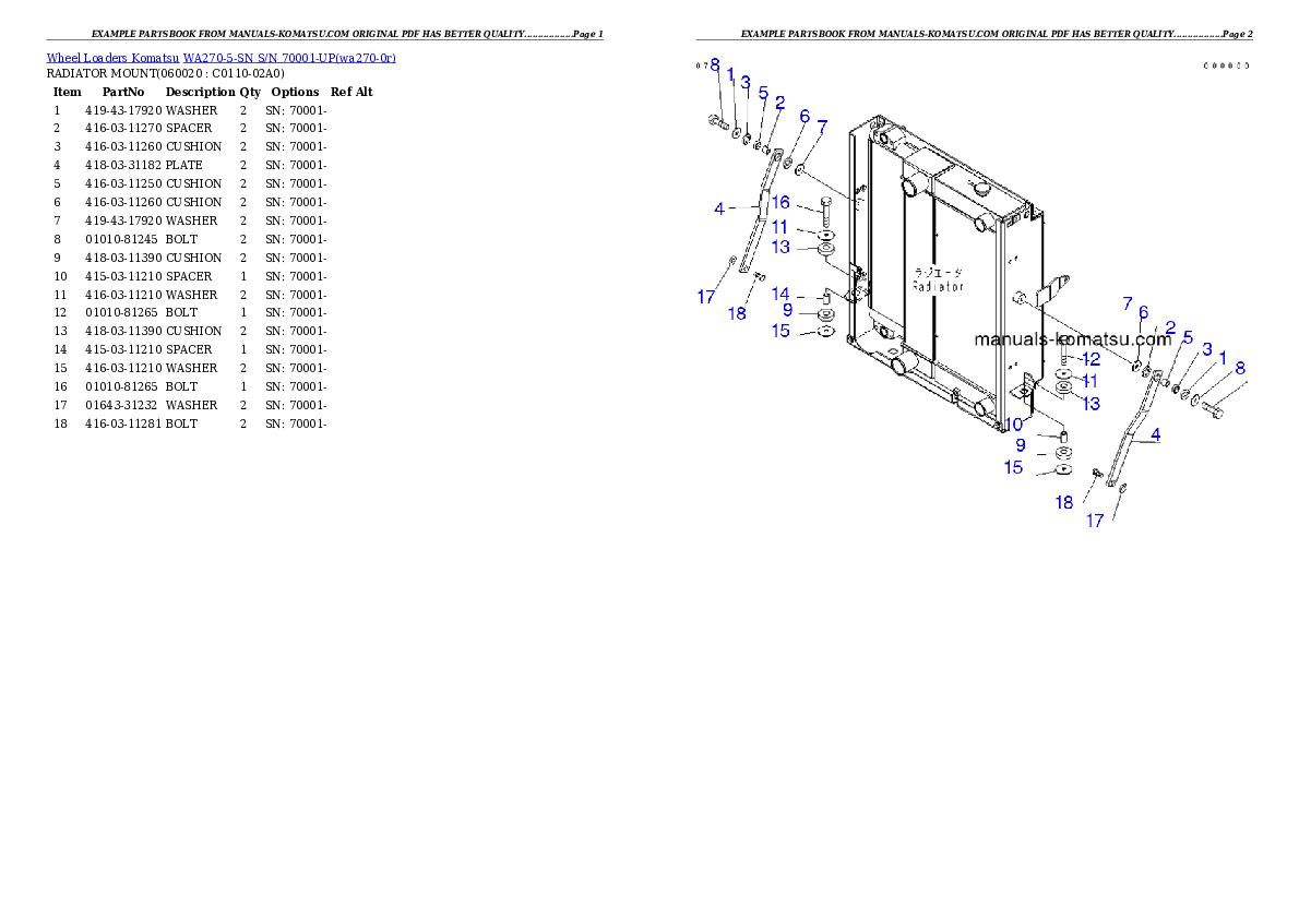 Protected: WA270-5-SN S/N 70001-UP Partsbook