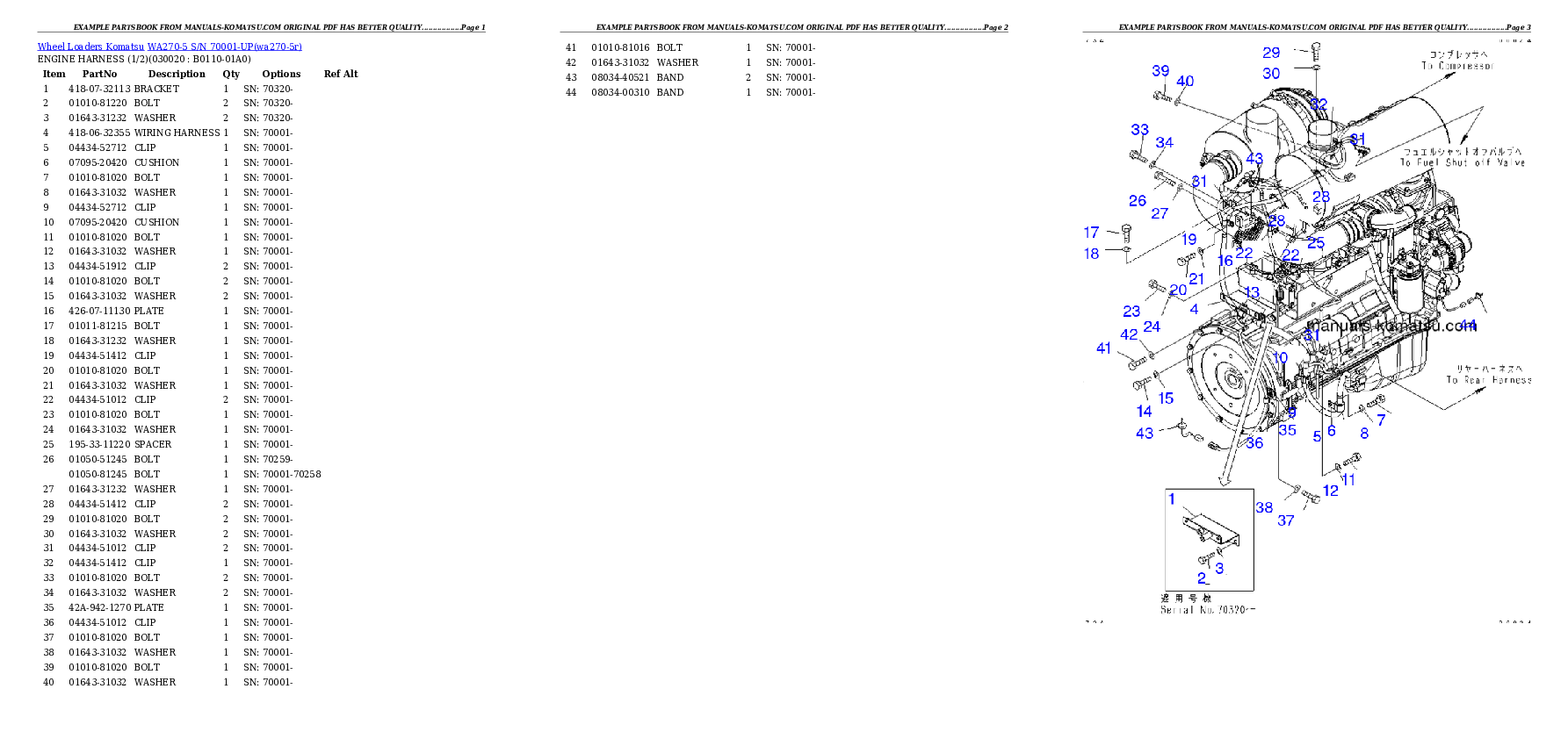 WA270-5 S/N 70001-UP Partsbook