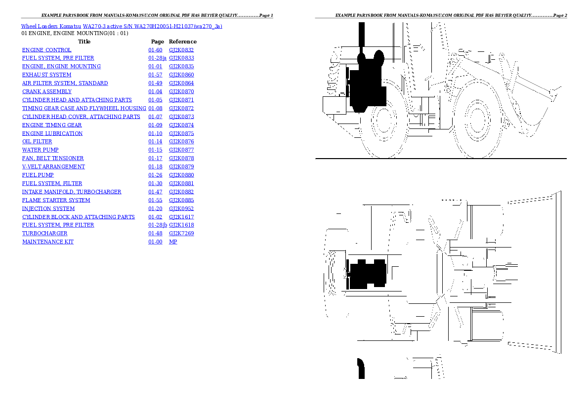 WA270-3 active S/N WA270H20051-H21037 Partsbook