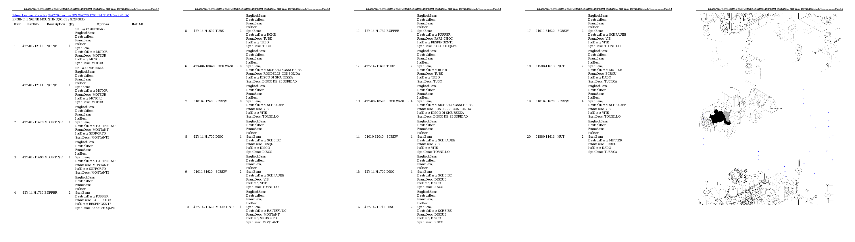 WA270-3 active S/N WA270H20051-H21037 Partsbook