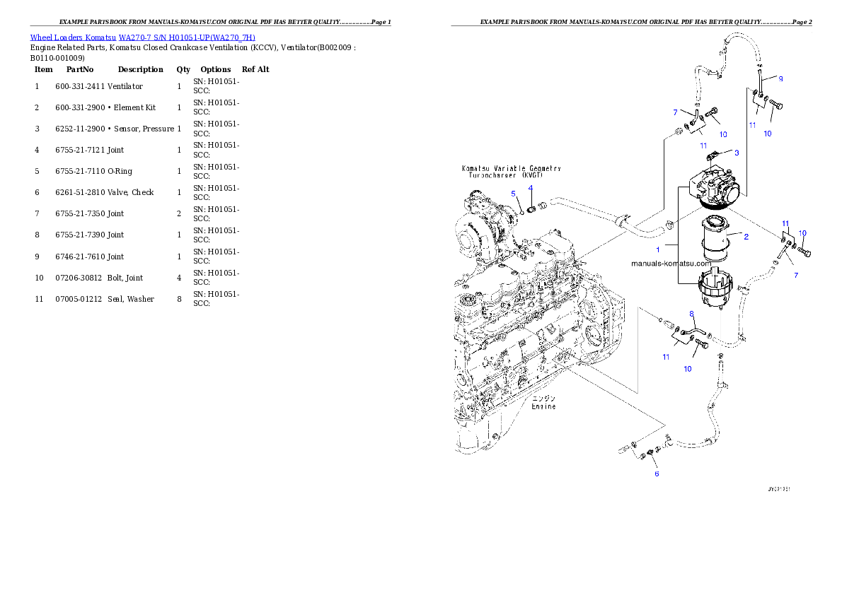 Protected: WA270-7 S/N H01051-UP Partsbook