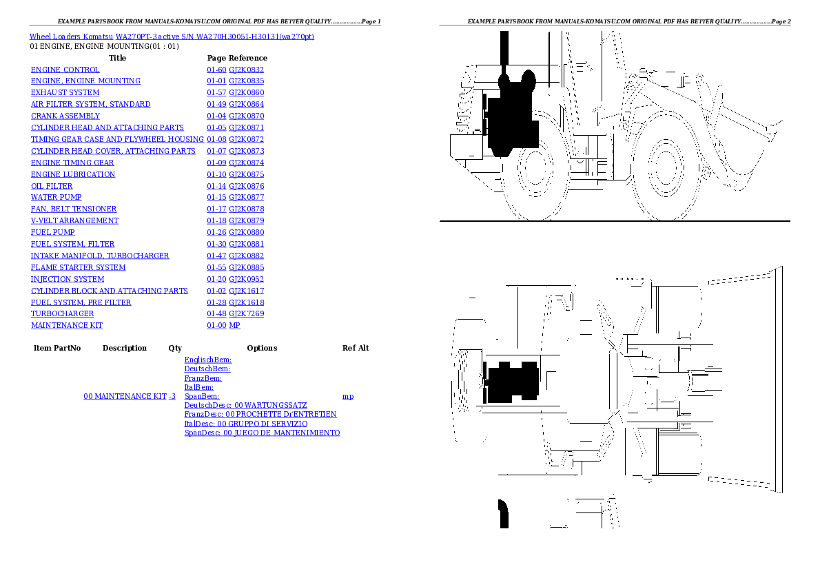 WA270PT-3 active S/N WA270H30051-H30131 Partsbook