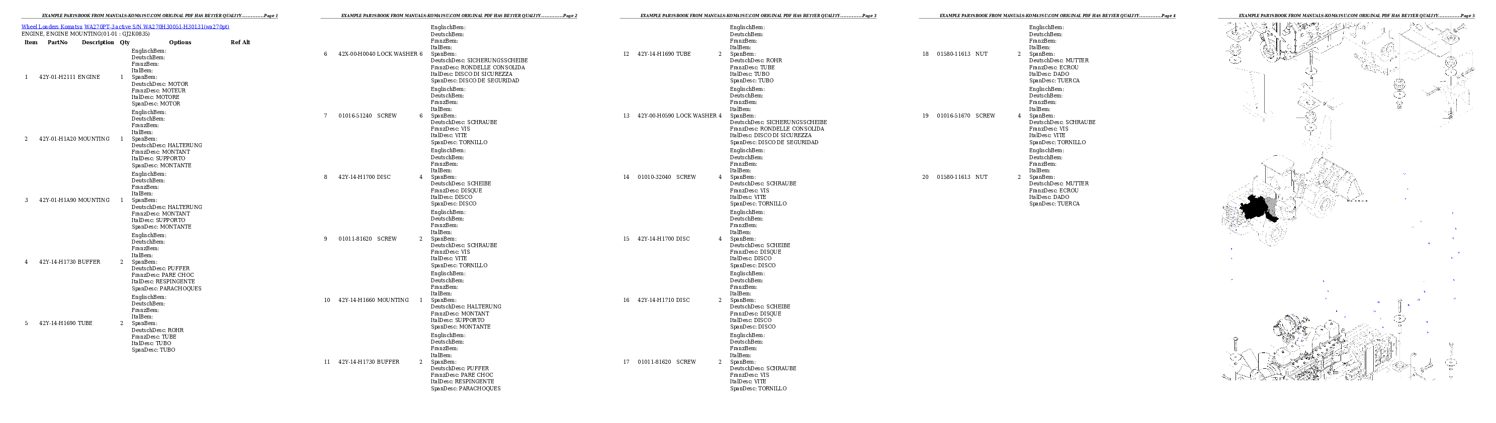 WA270PT-3 active S/N WA270H30051-H30131 Partsbook