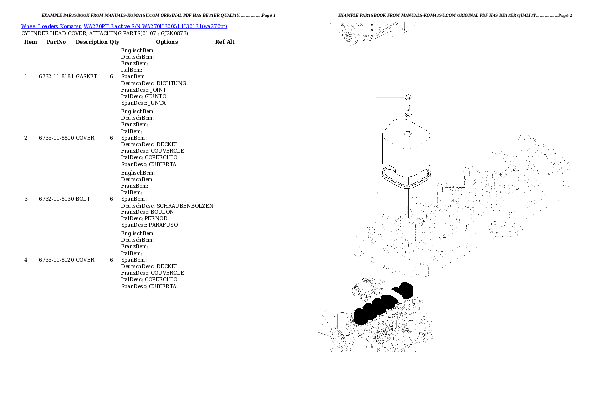 Protected: WA270PT-3 active S/N WA270H30051-H30131 Partsbook