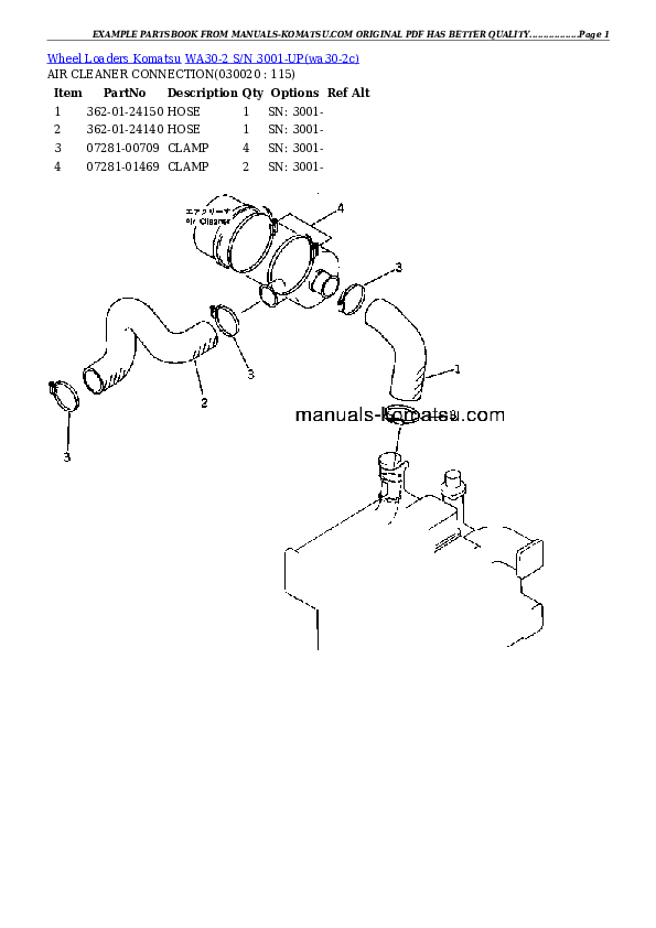 WA30-2 S/N 3001-UP Partsbook