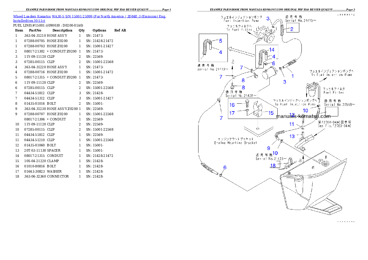 Protected: WA30-5 S/N 15001-25999 (For North America / 3D84E-3 (Emission) Eng. Installed) Partsbook