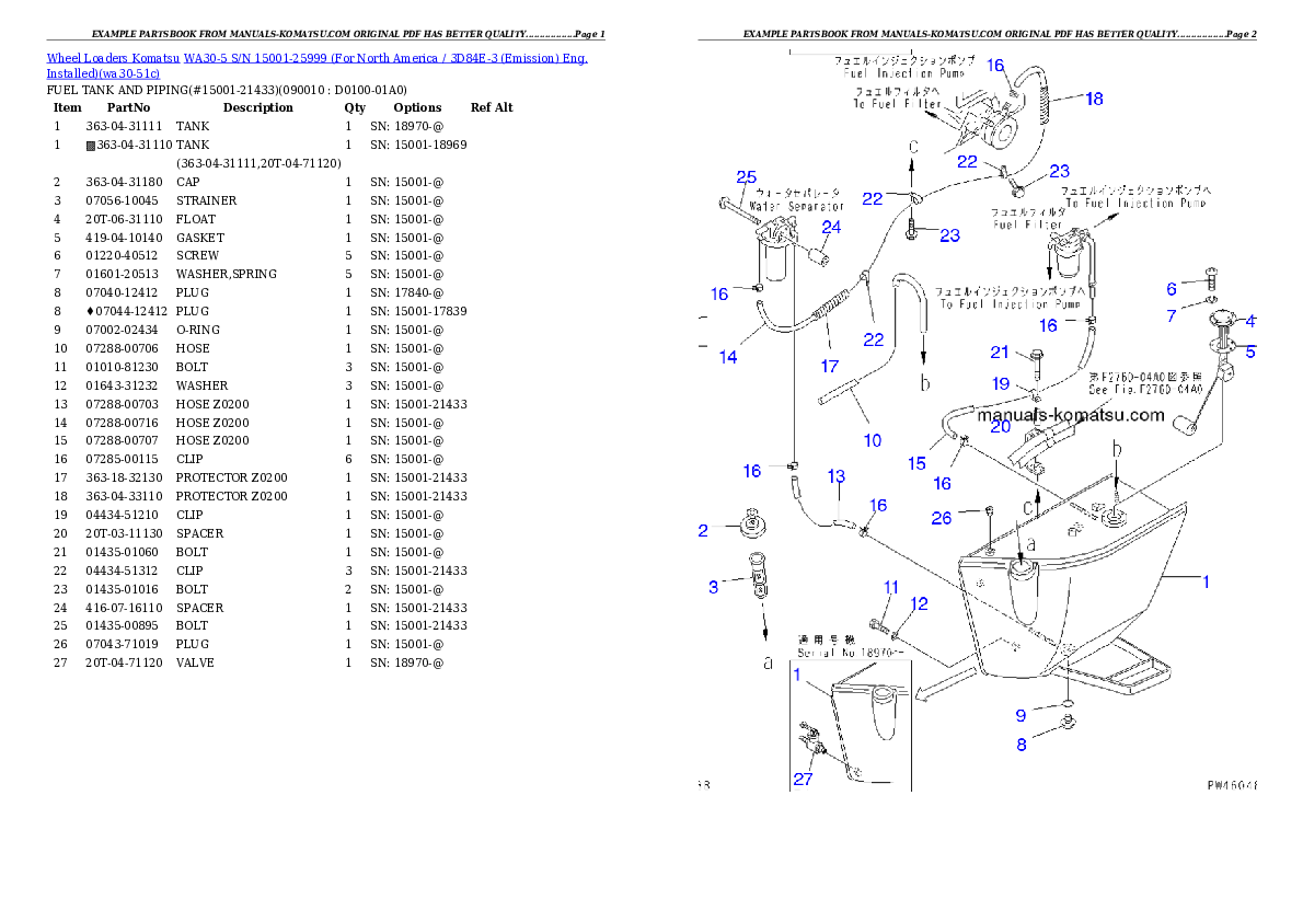 Protected: WA30-5 S/N 15001-25999 (For North America / 3D84E-3 (Emission) Eng. Installed) Partsbook