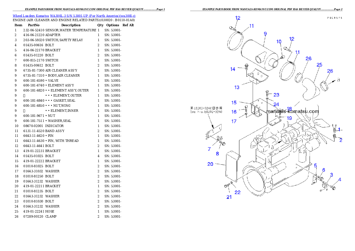 WA300L-3 S/N 53001-UP (For North America) Partsbook
