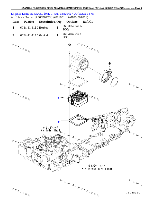 Protected: SAA6D107E-1J S/N 36520427-UP Partsbook