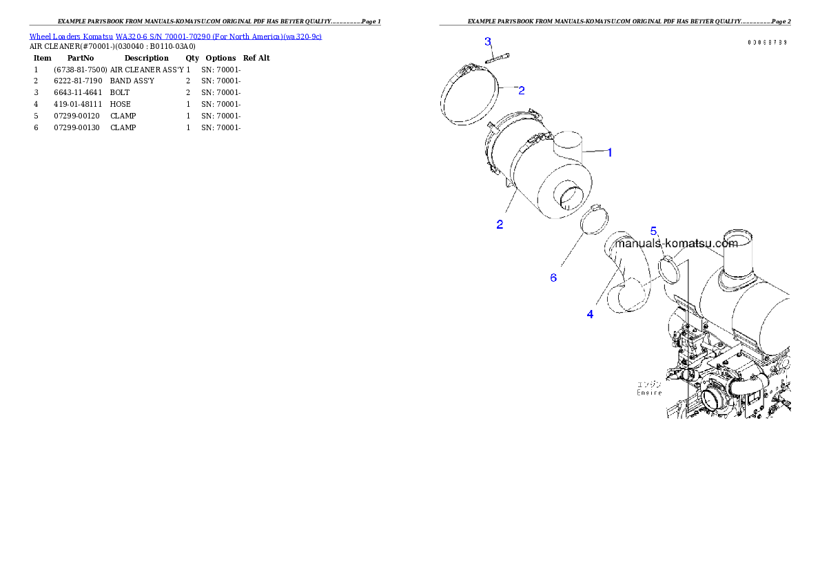 Protected: WA320-6 S/N 70001-70290 (For North America) Partsbook