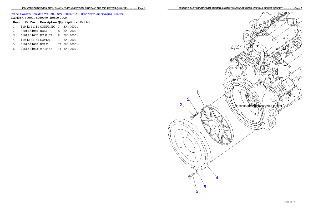 Protected: WA320-6 S/N 70001-70290 (For North America) Partsbook