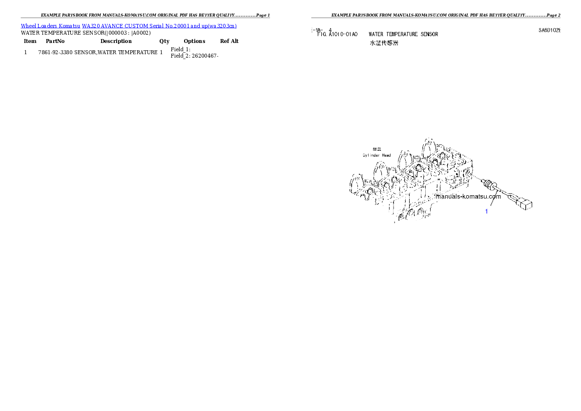 WA320 AVANCE CUSTOM Serial No.20001 and up Partsbook