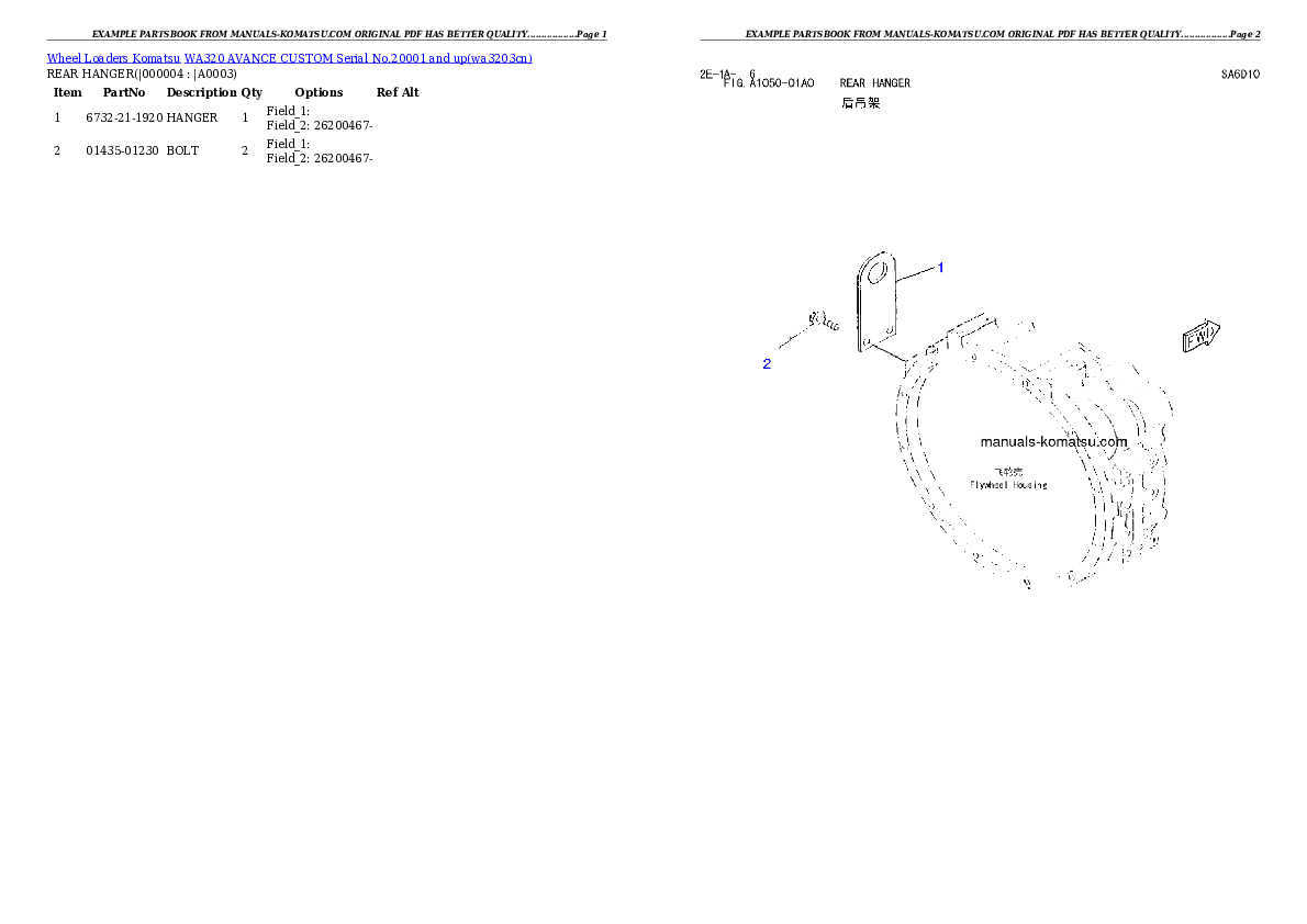 WA320 AVANCE CUSTOM Serial No.20001 and up Partsbook