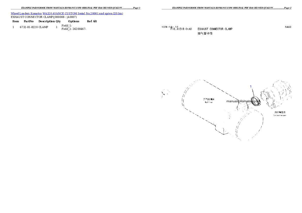 Protected: WA320 AVANCE CUSTOM Serial No.20001 and up Partsbook