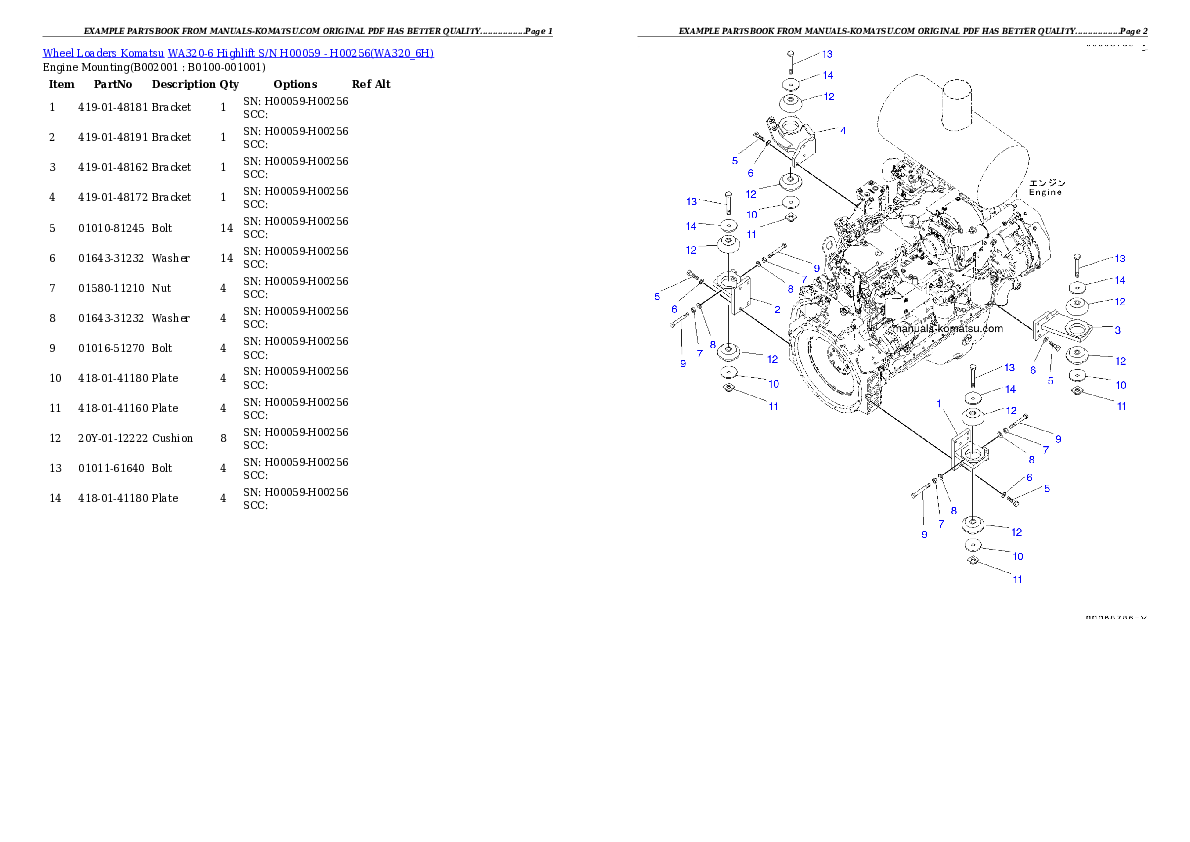 WA320-6 Highlift S/N H00059 - H00256 Partsbook