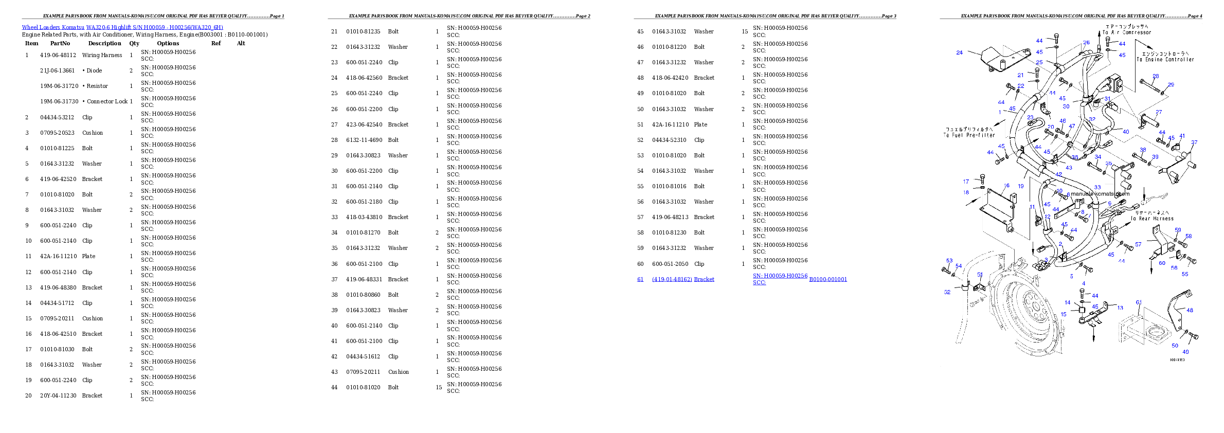 WA320-6 Highlift S/N H00059 - H00256 Partsbook
