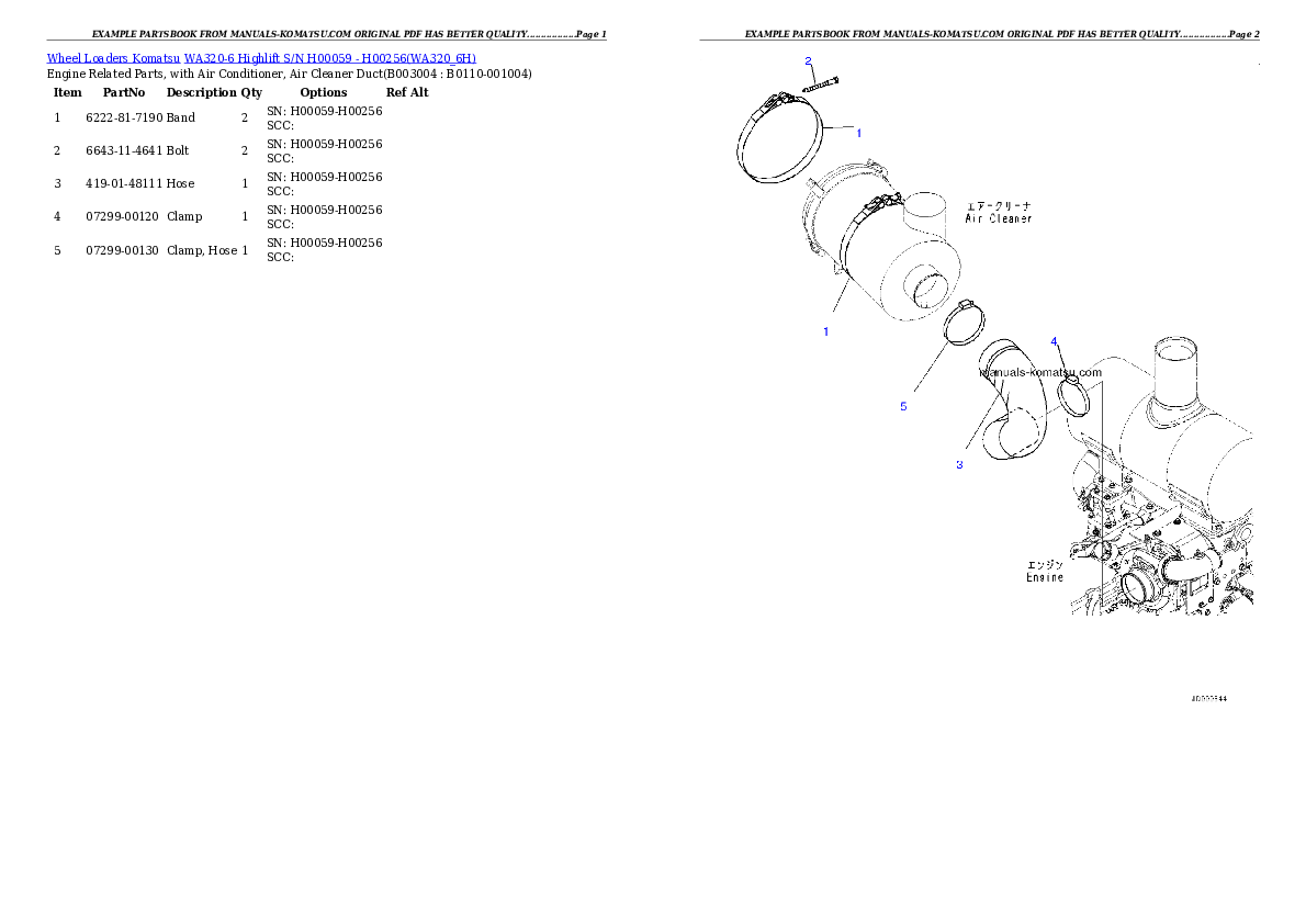 Protected: WA320-6 Highlift S/N H00059 – H00256 Partsbook