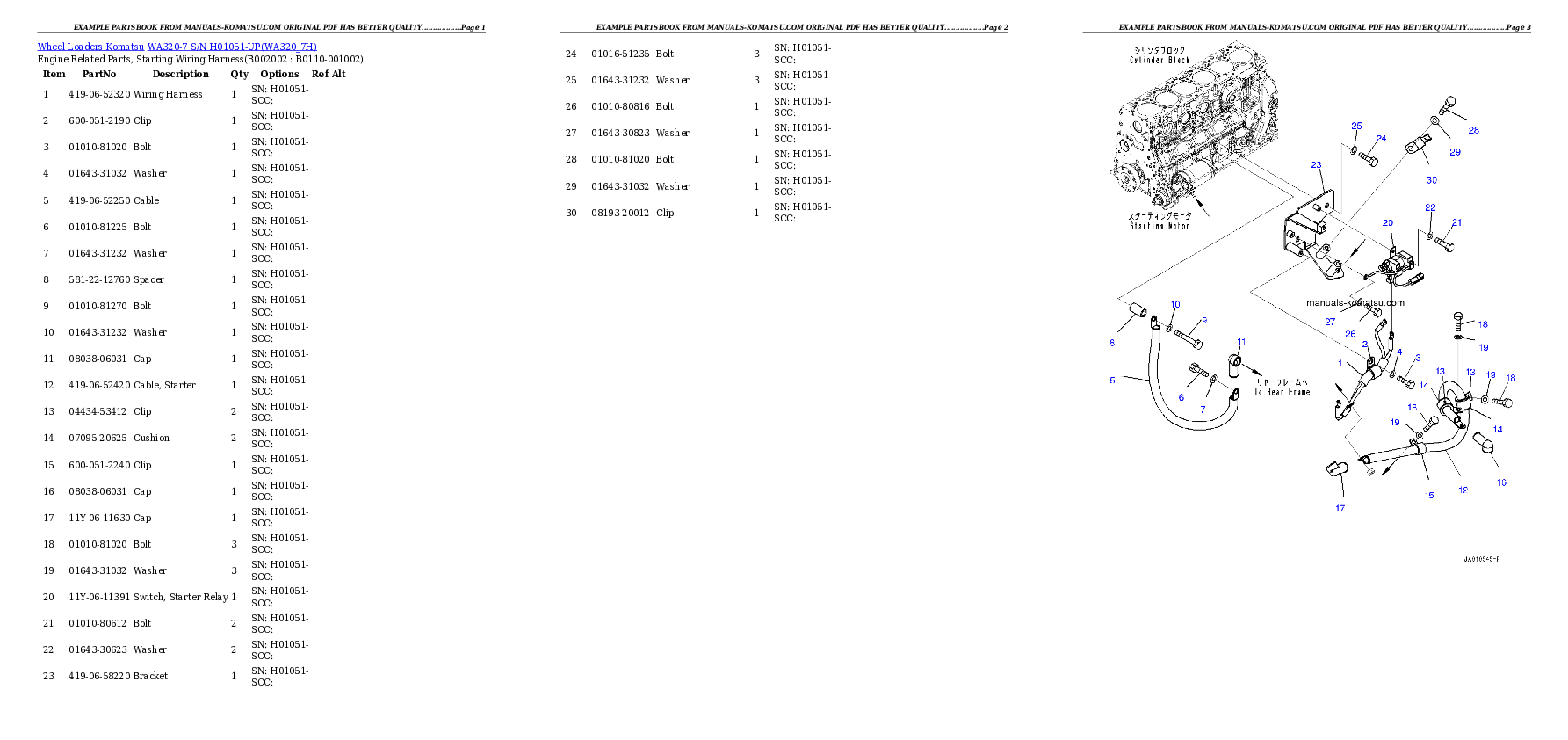 WA320-7 S/N H01051-UP Partsbook