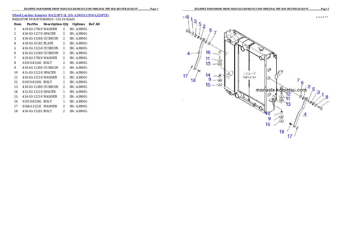 Protected: WA320PT-5L S/N A39001-UP Partsbook