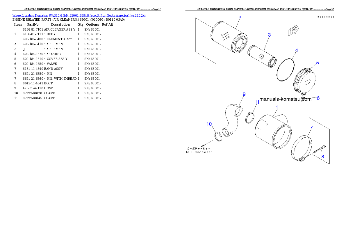 Protected: WA380-6 S/N 65001-65948 (ecot3, For North America) Partsbook