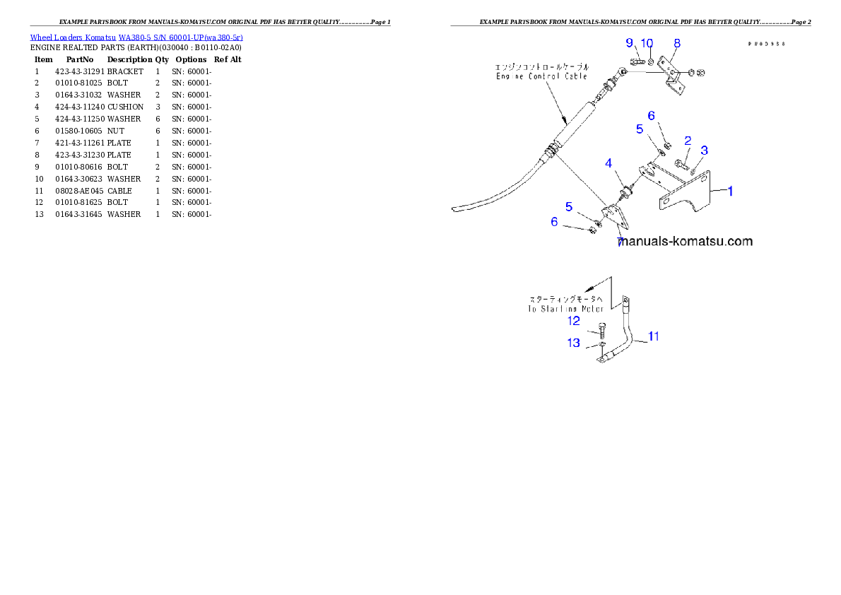 Protected: WA380-5 S/N 60001-UP (KOMTRAX(GPRS)) Partsbook