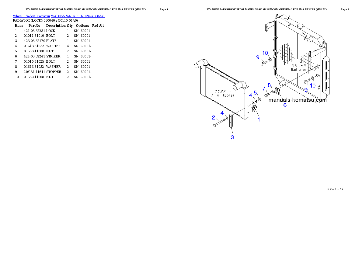 Protected: WA380-5 S/N 60001-UP (KOMTRAX(GPRS)) Partsbook