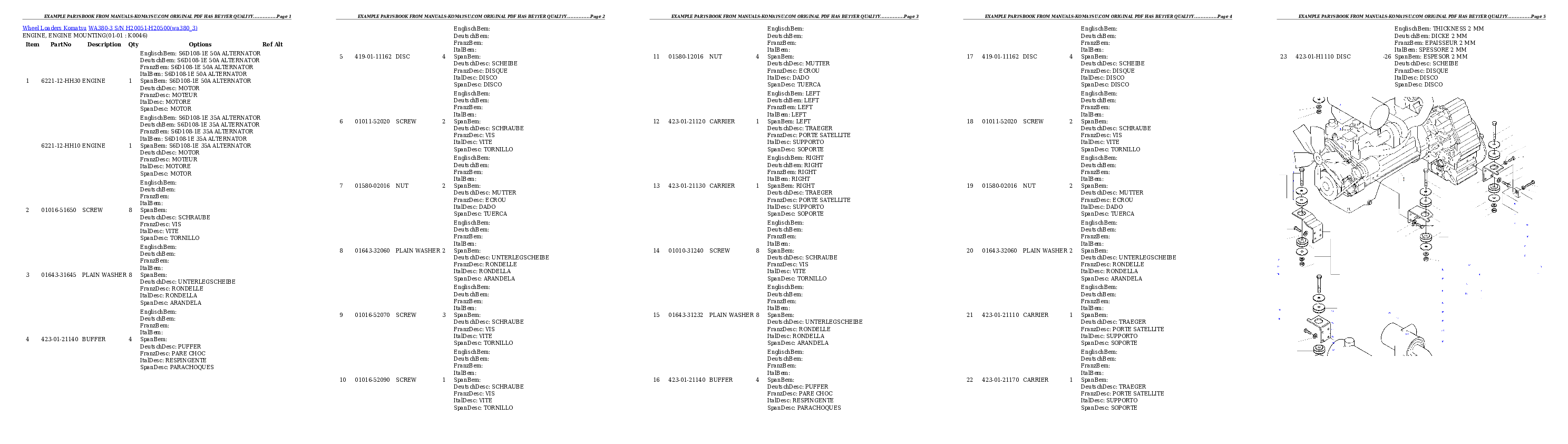 WA380-3 S/N H20051-H20500 Partsbook