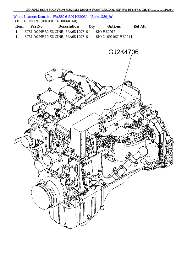 WA380-6 S/N H60051 - Up Partsbook