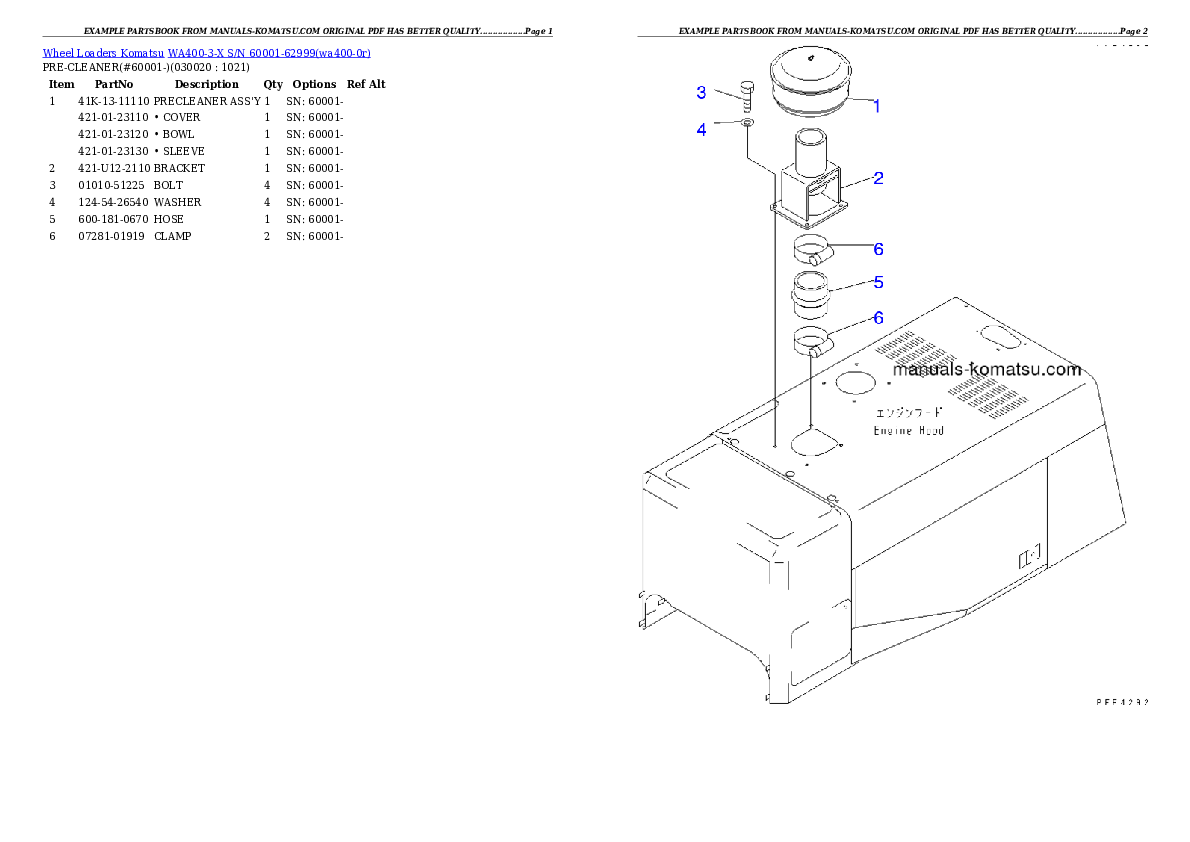 WA400-3-X S/N 60001-62999 Partsbook