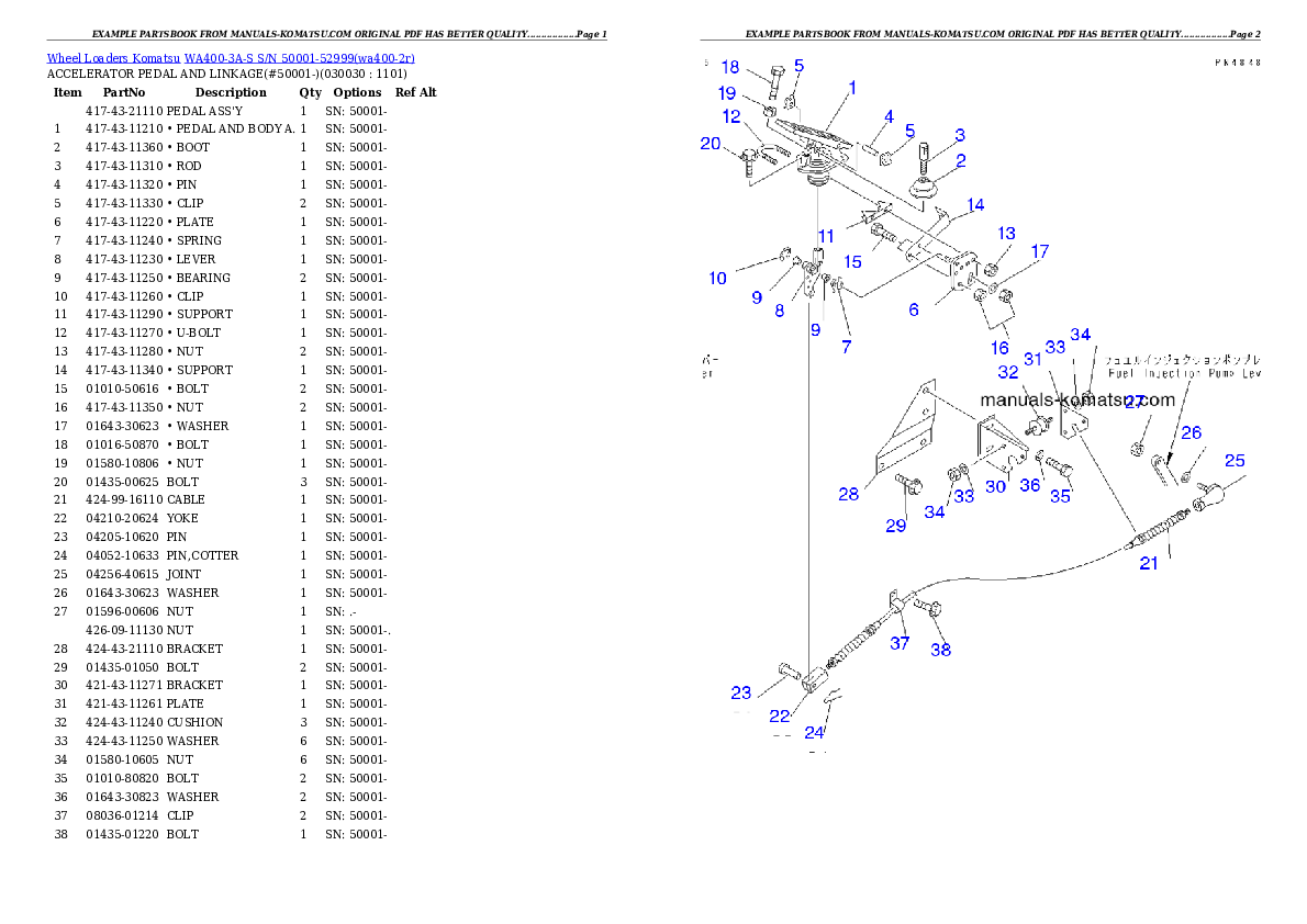WA400-3A-S S/N 50001-52999 Partsbook