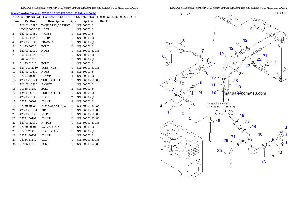 WA400-3A-ST S/N 50001-52999 Partsbook