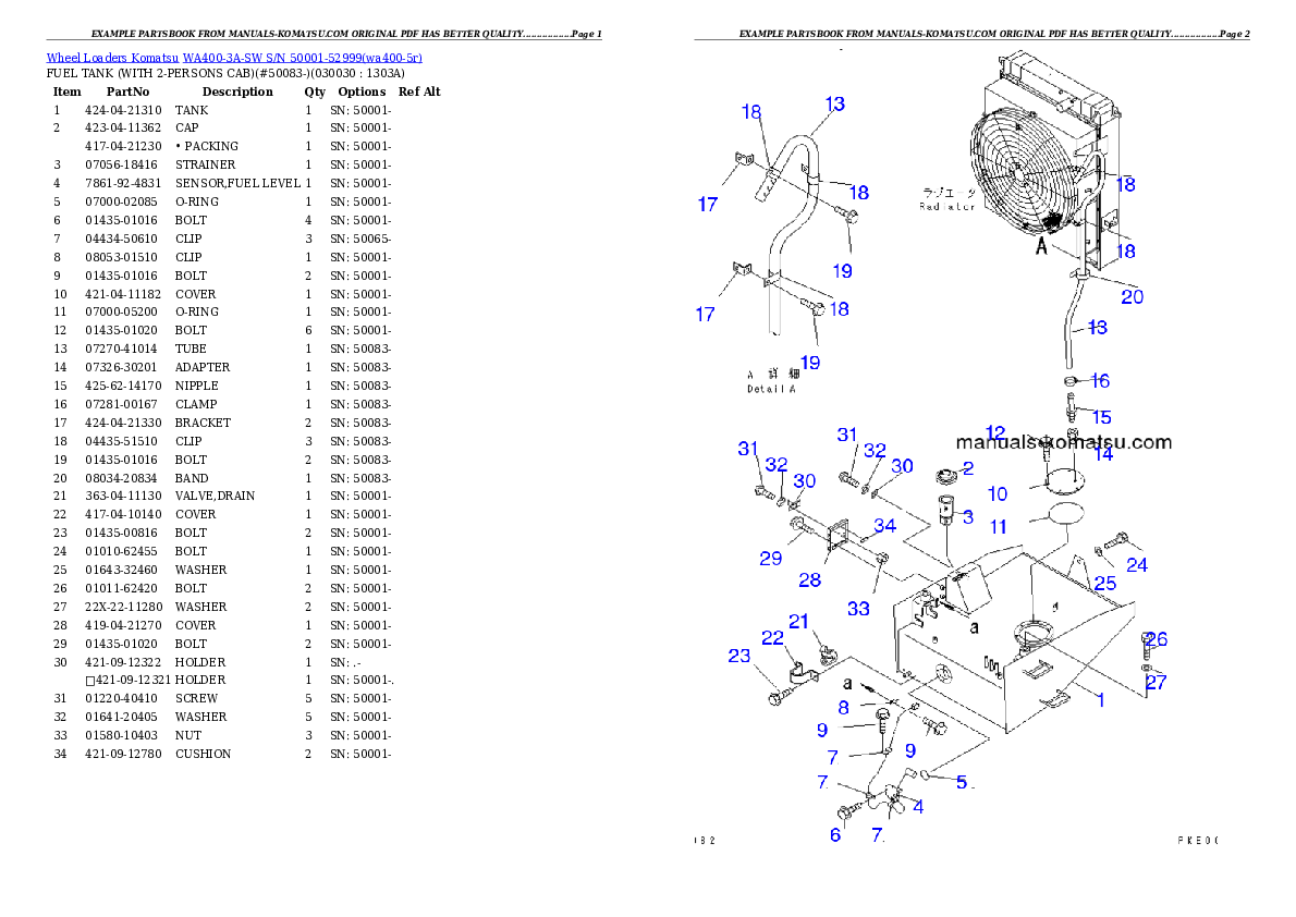 WA400-3A-SW S/N 50001-52999 Partsbook