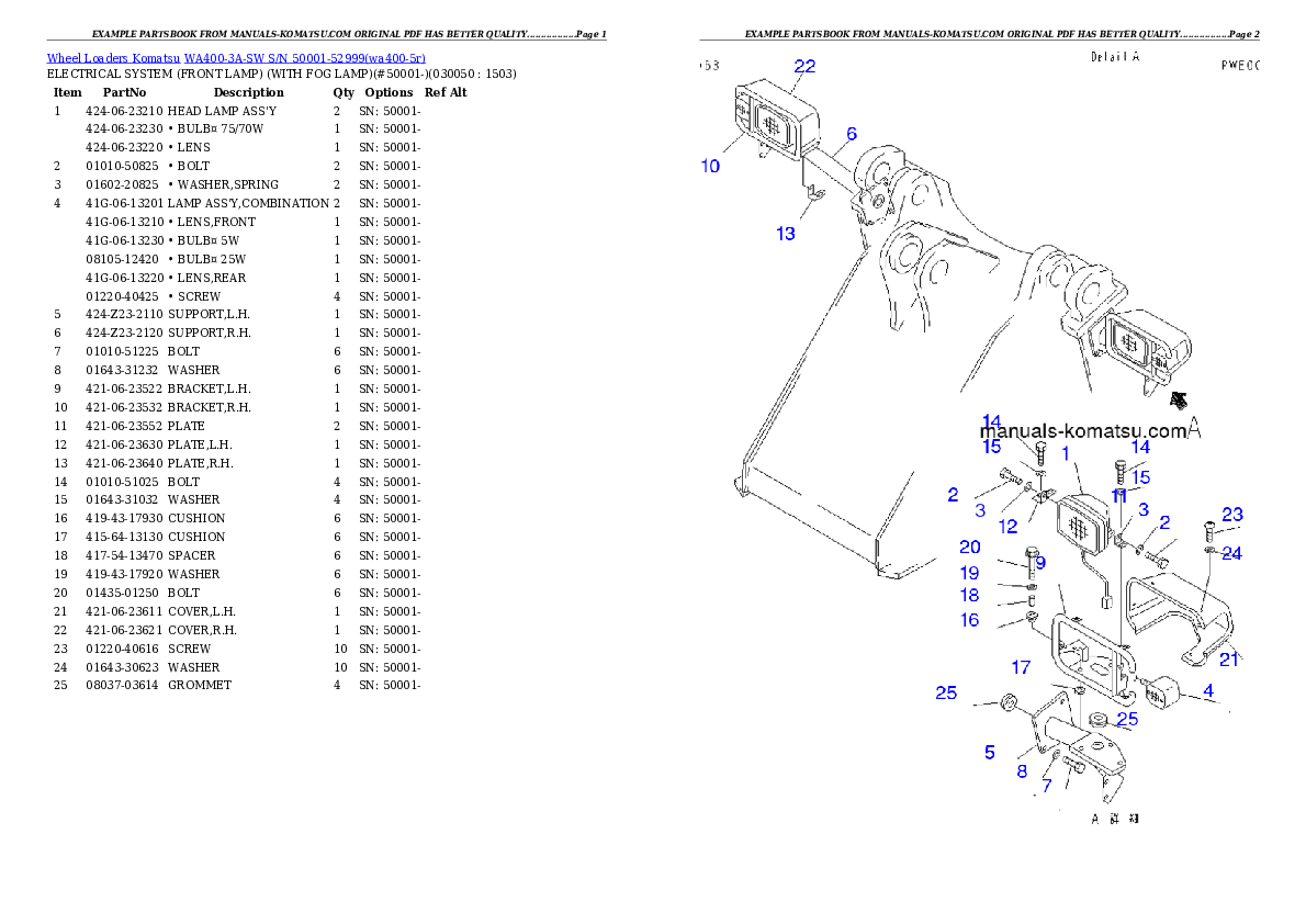 Protected: WA400-3A-SW S/N 50001-52999 Partsbook