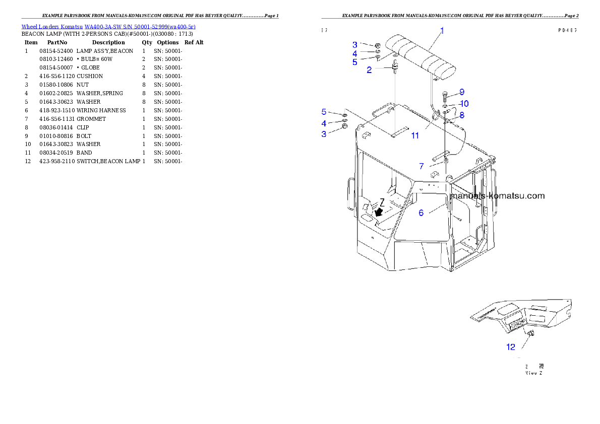 Protected: WA400-3A-SW S/N 50001-52999 Partsbook