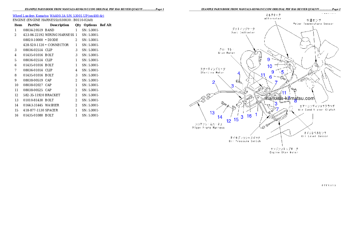 WA400-3A S/N 53001-UP Partsbook