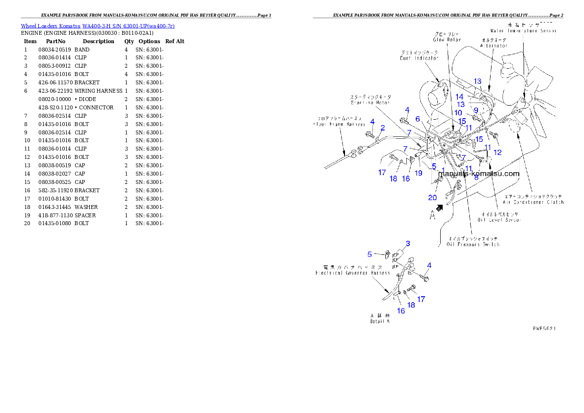 WA400-3-H S/N 63001-UP Partsbook