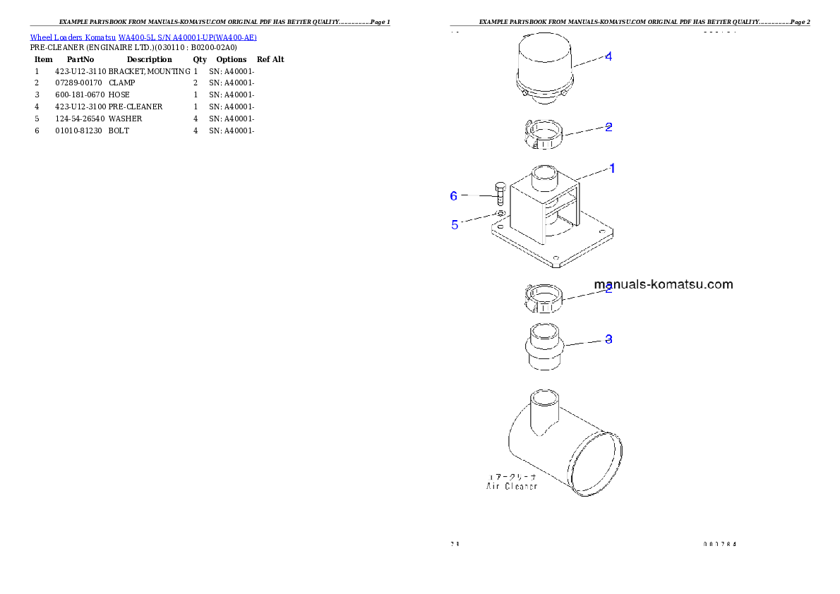 Protected: WA400-5L S/N A40001-UP Partsbook