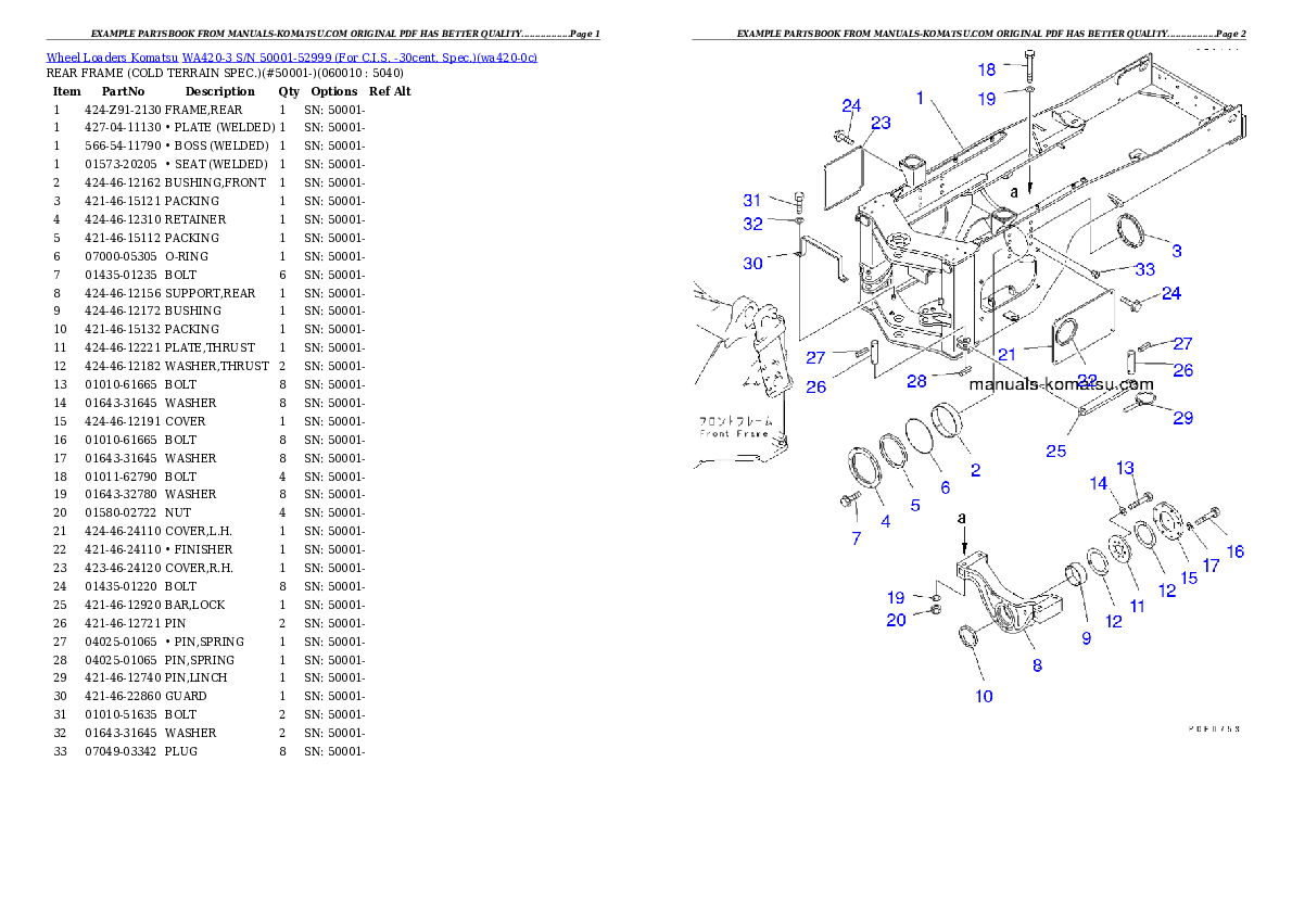 WA420-3 S/N 50001-52999 (For C.I.S. -30cent. Spec.) Partsbook