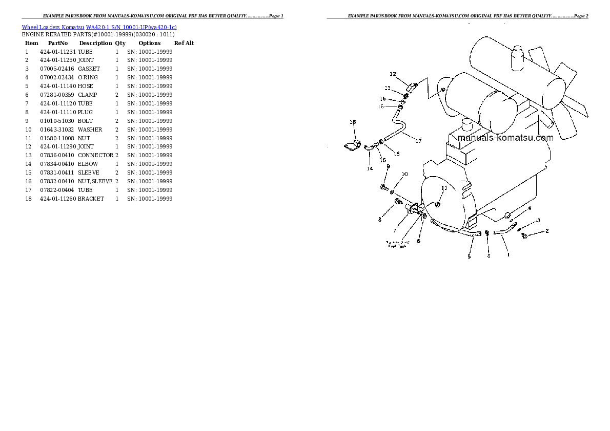 WA420-1 S/N 10001-UP Partsbook