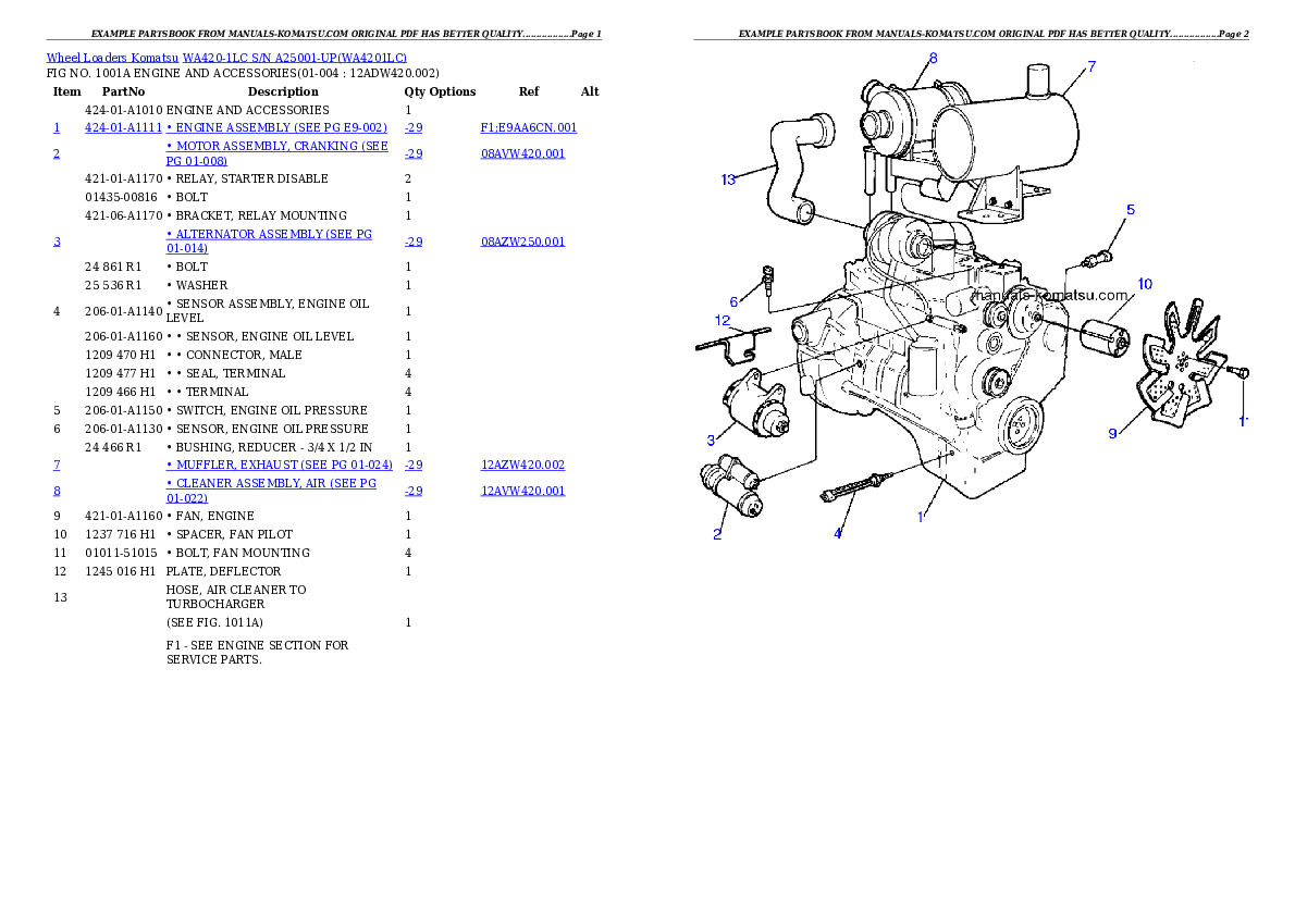 WA420-1LC S/N A25001-UP Partsbook
