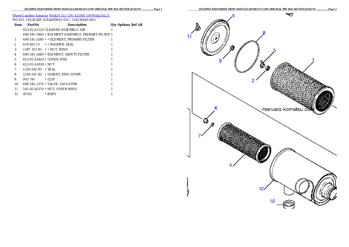 Protected: WA420-1LC S/N A25001-UP Partsbook